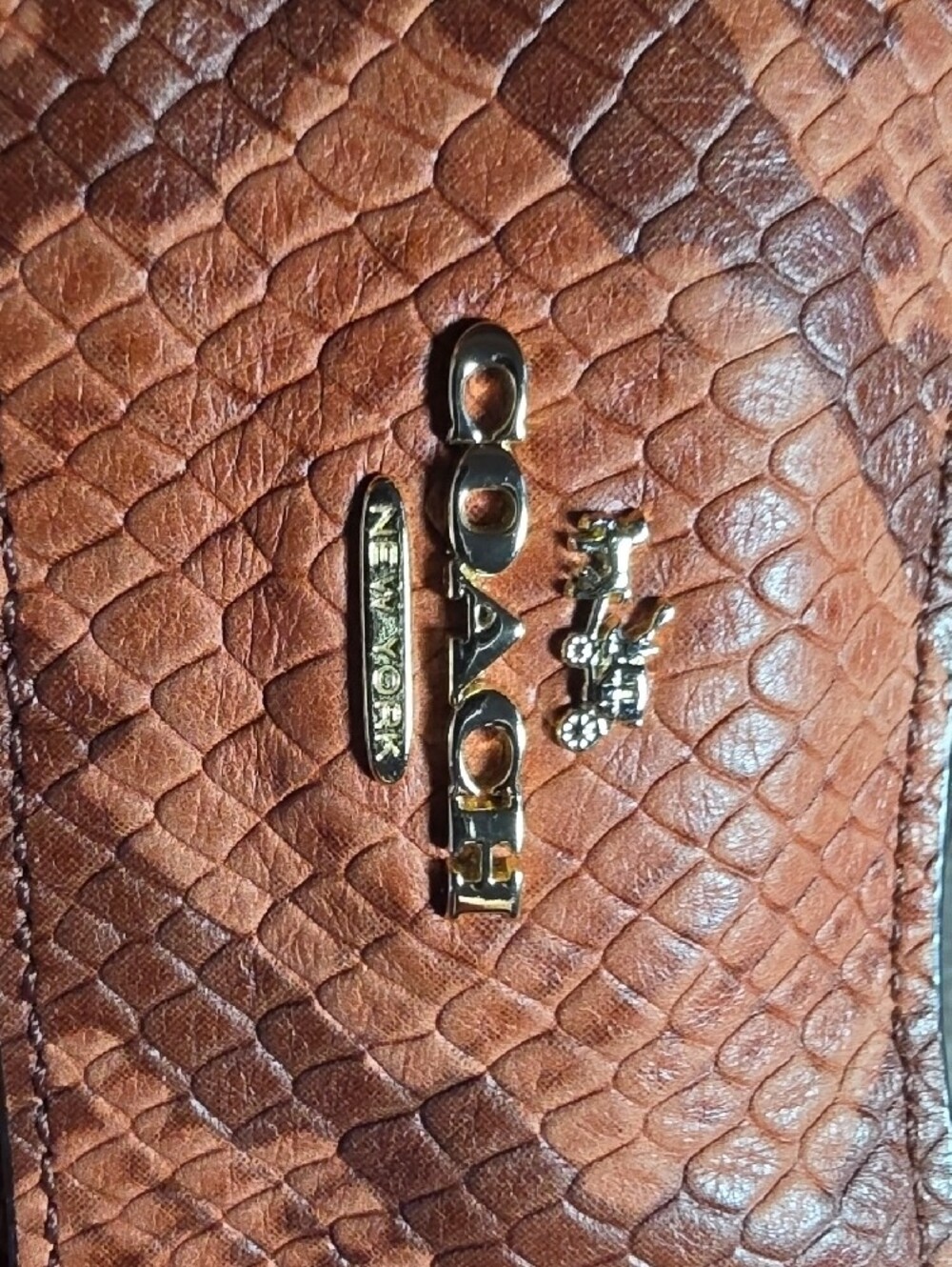 Coach Rust Leather Shoulder Bag with Snakeskin-Print Trim - Picture 11 of 16